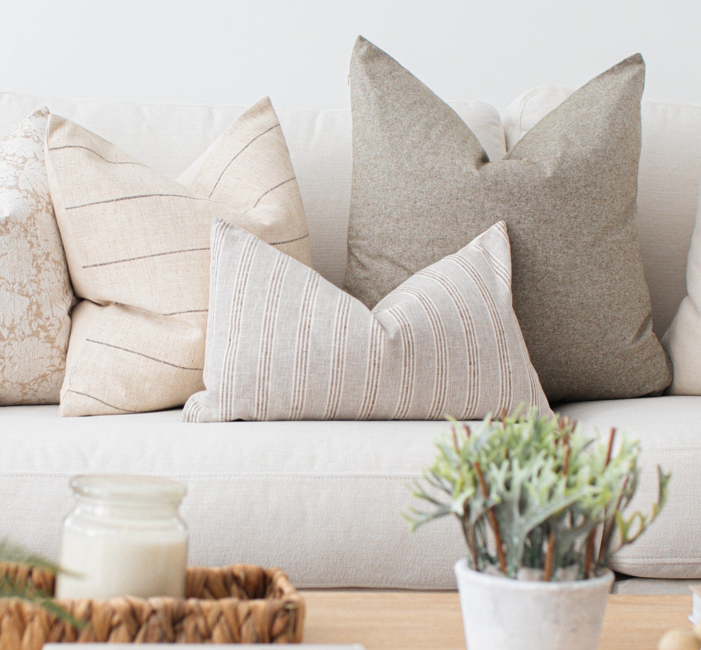 neutral earthy sofa pillows