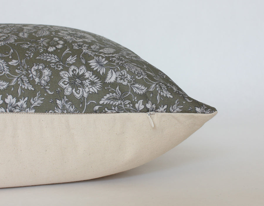 Olive floral pillow cover