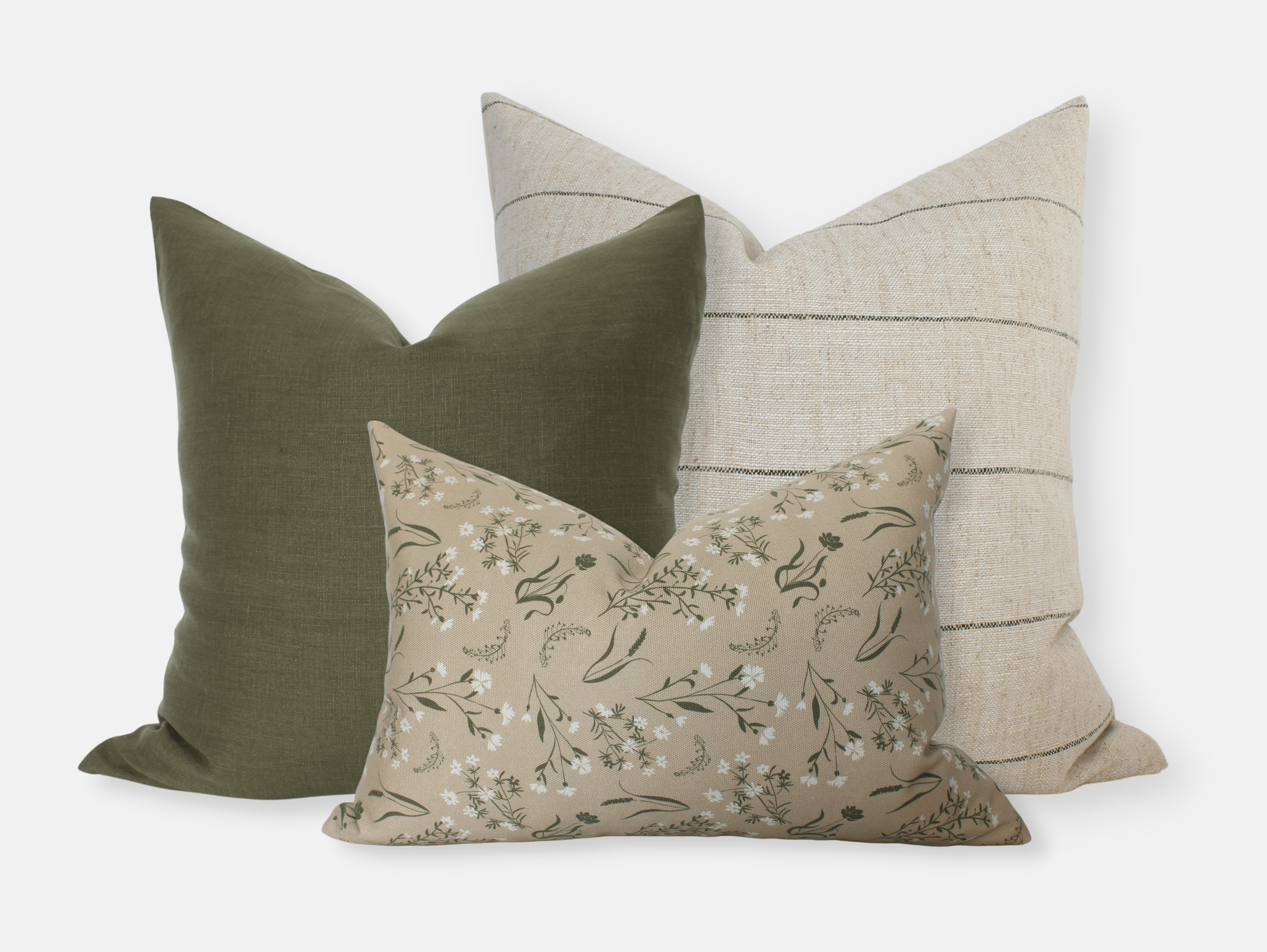 olive green tan cream pillow set of 3