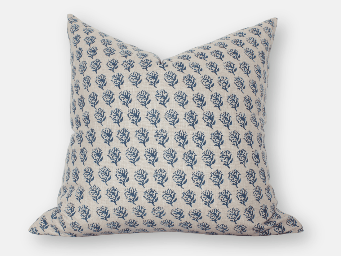 tan blue floral pillow