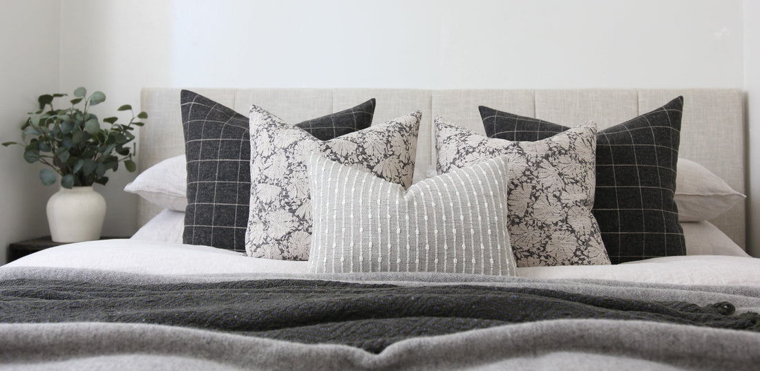 dark light neutral bed pillow set