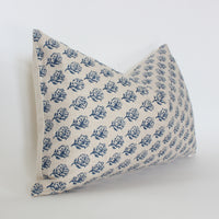 block print blue lumbar pillow