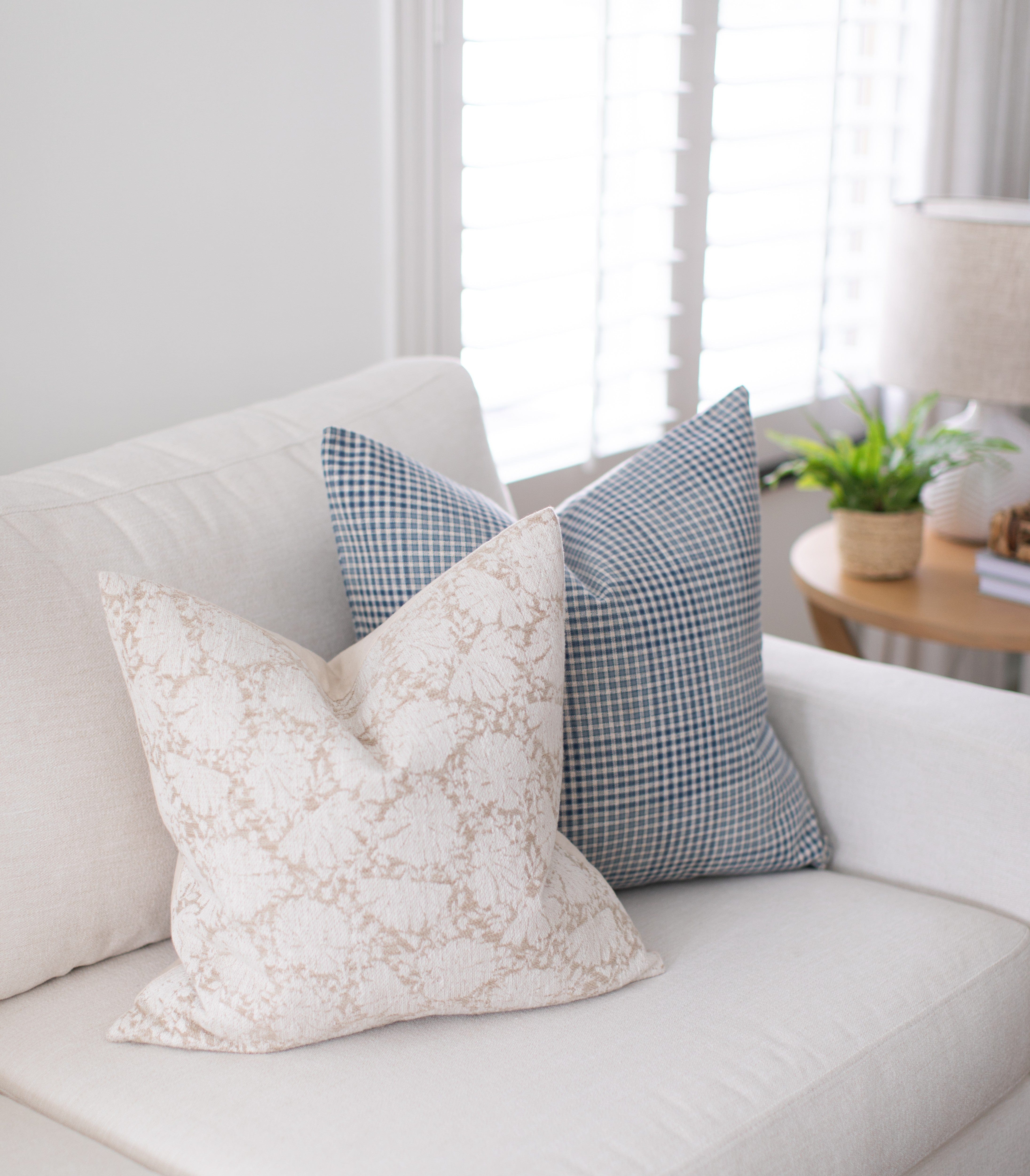 blue and cream pillow covers for sofa