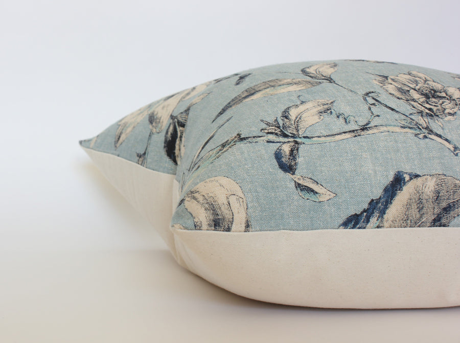 blue cream floral cushion cover