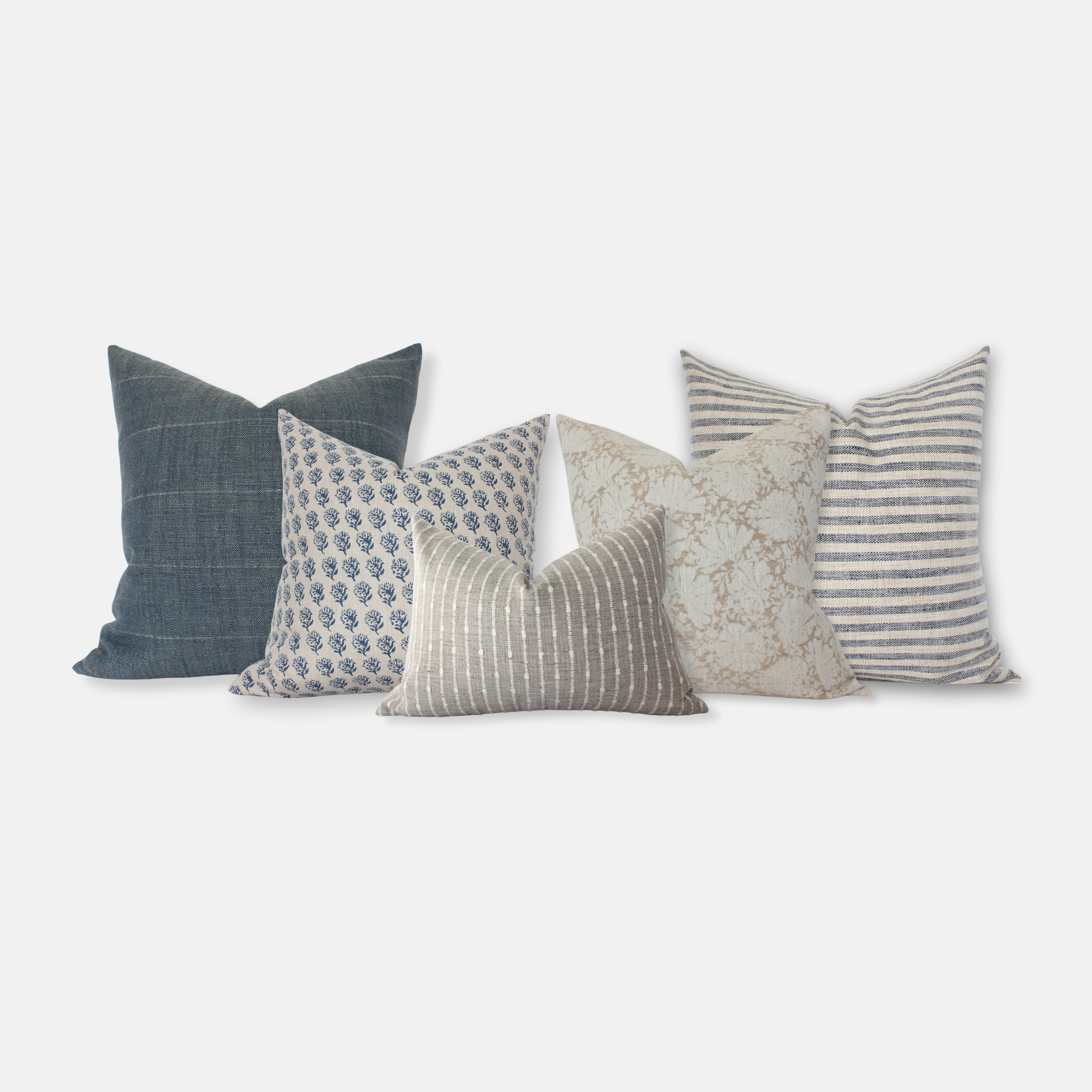 blue cream gray pillow set