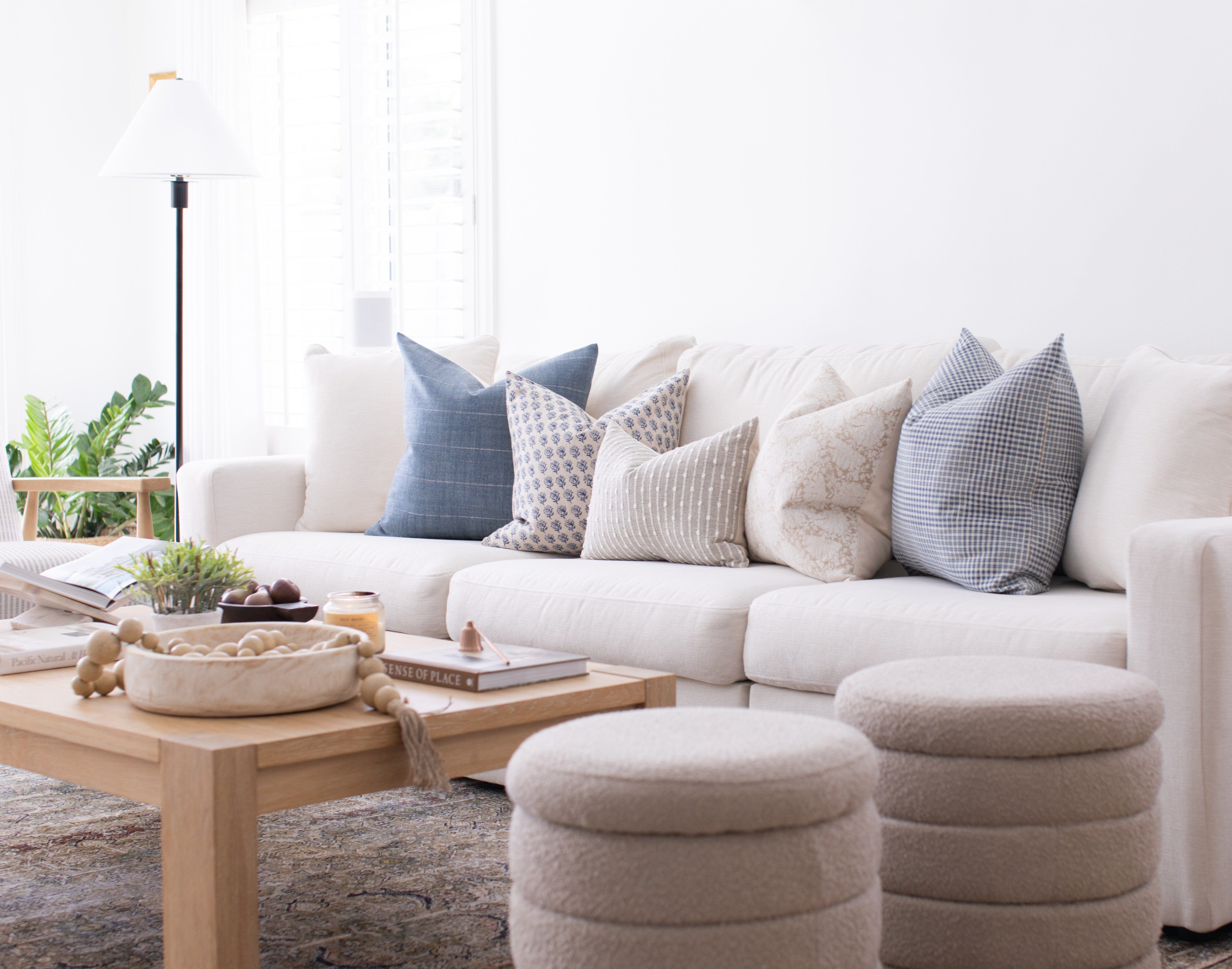 blue cream pillow set for sofa