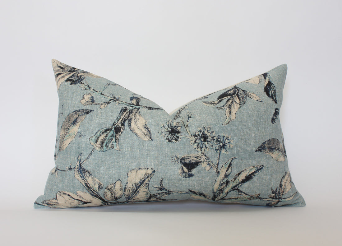 blue floral designer lumbar pillow