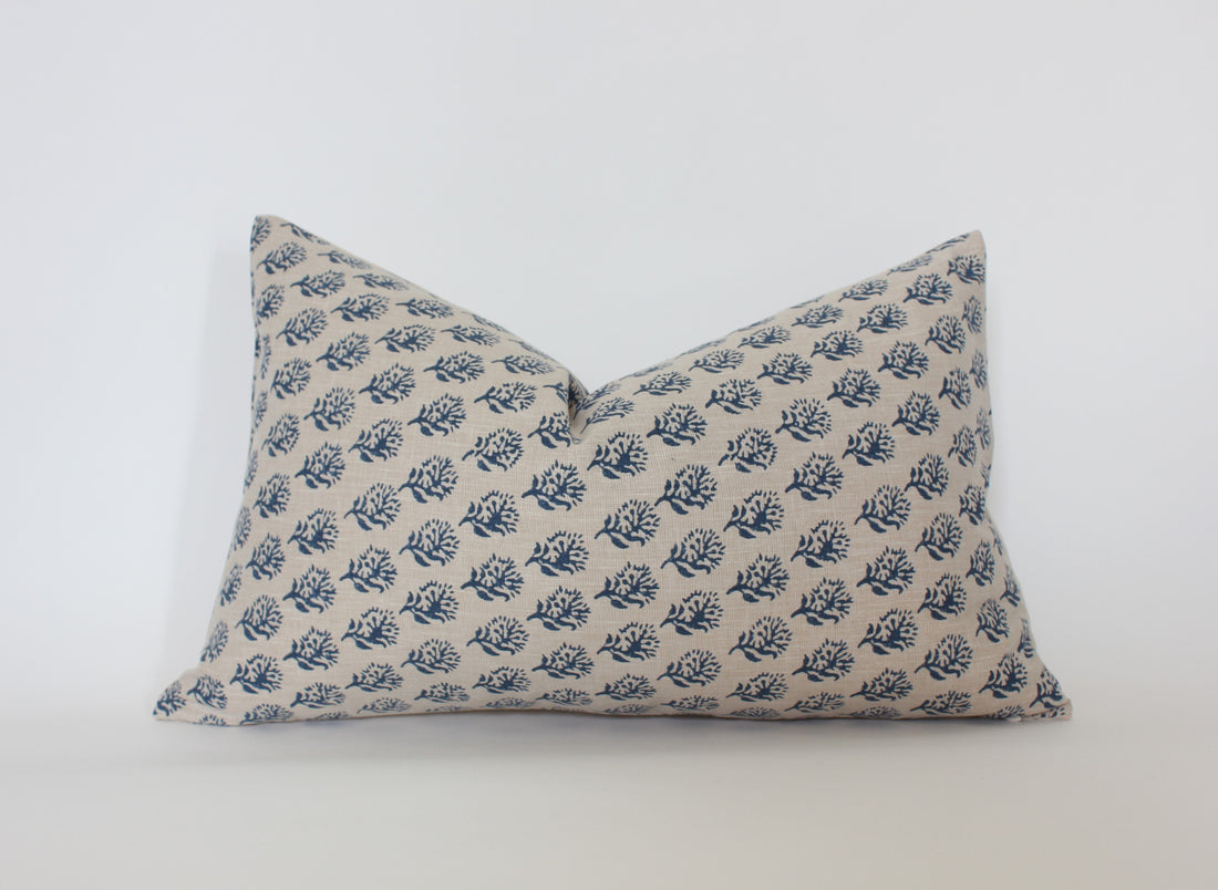 blue floral lumbar pillow cover