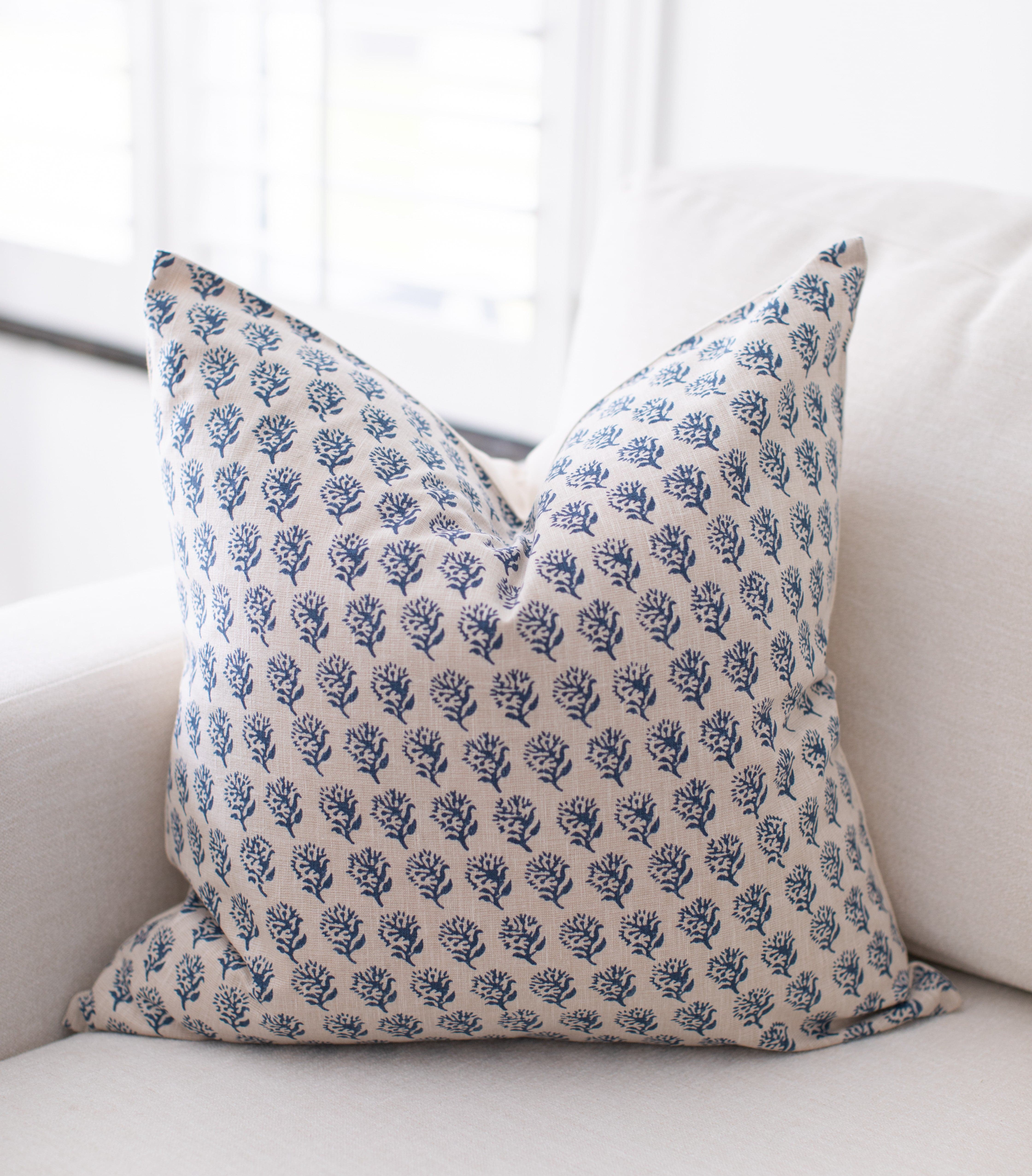 blue floral throw pillow