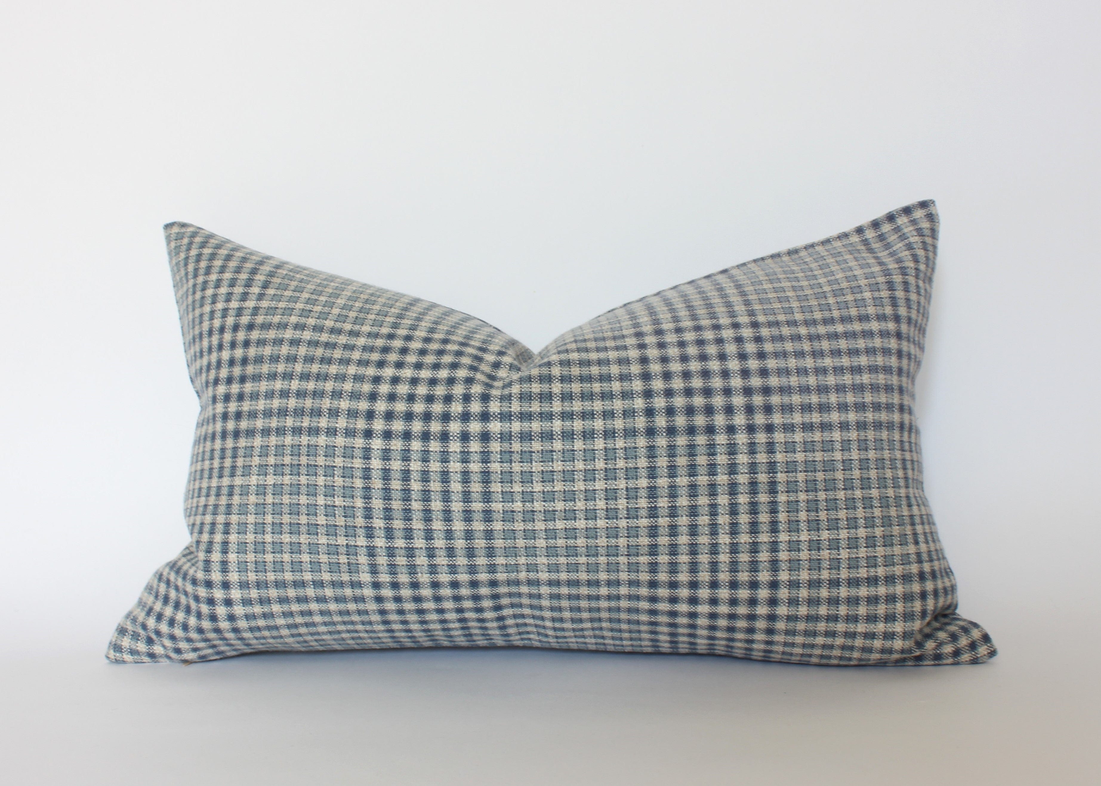 blue gingham lumbar pillow