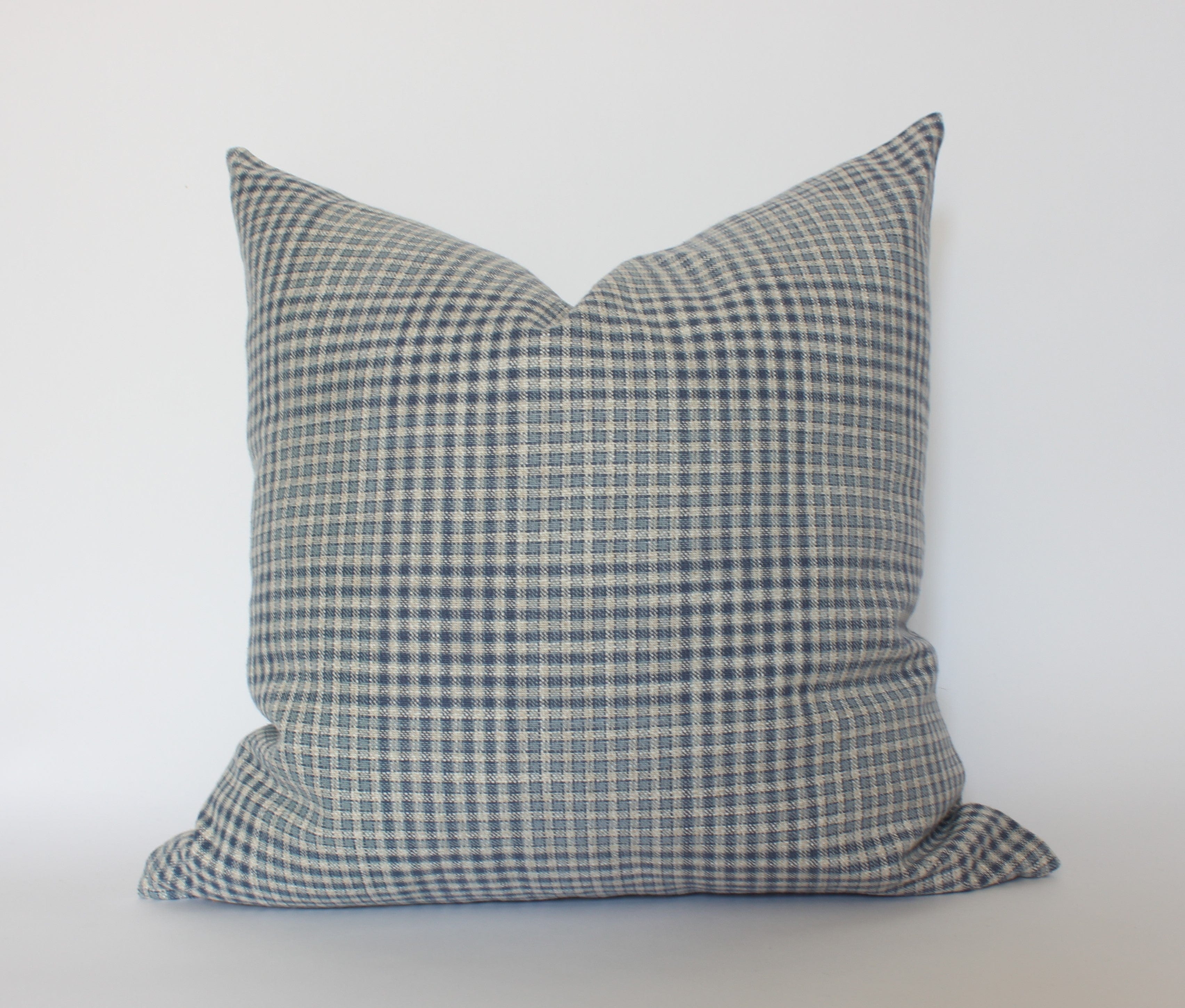blue plaid throw pillow