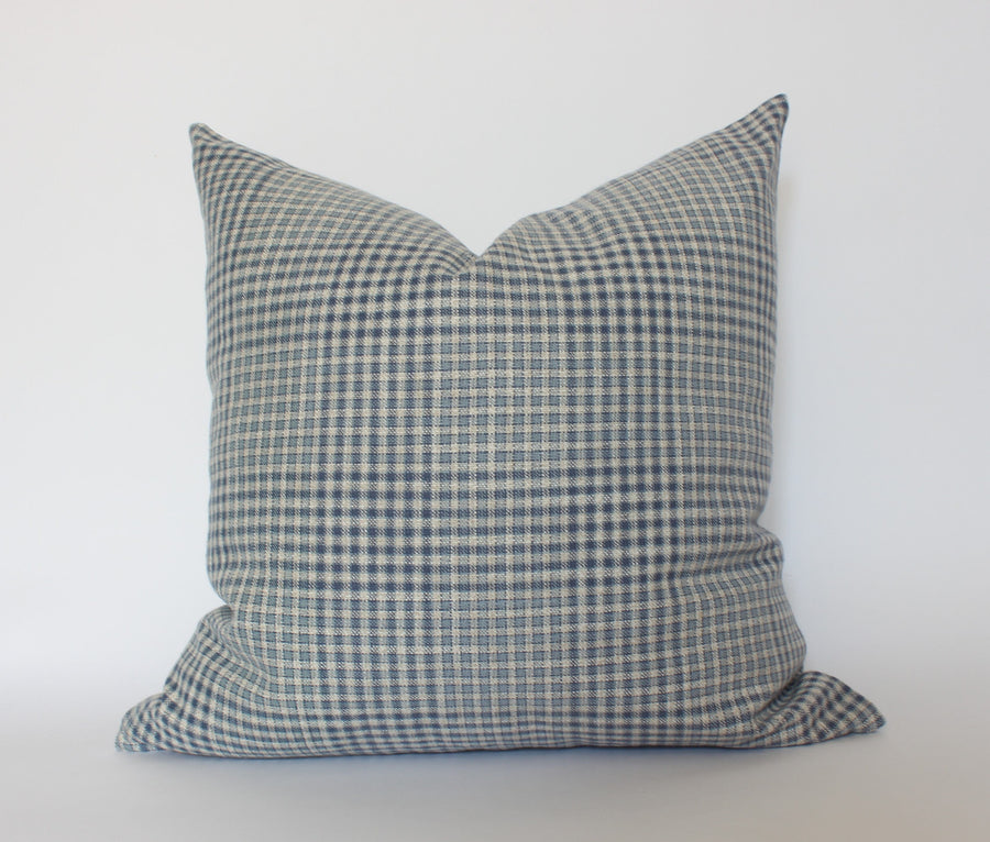 blue plaid throw pillow