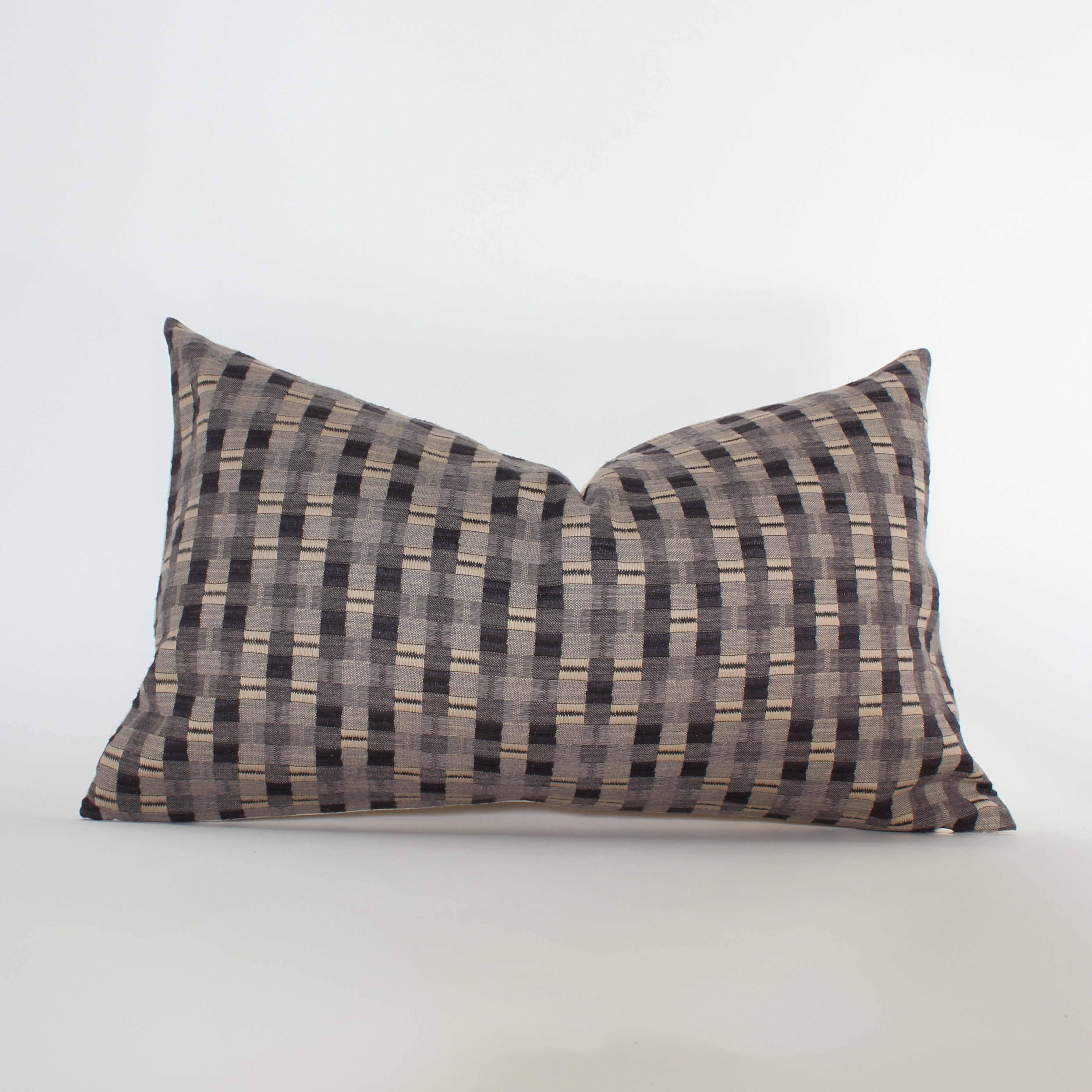 brown beige plaid lumbar pillow