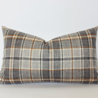 brown plaid lumbar pillow