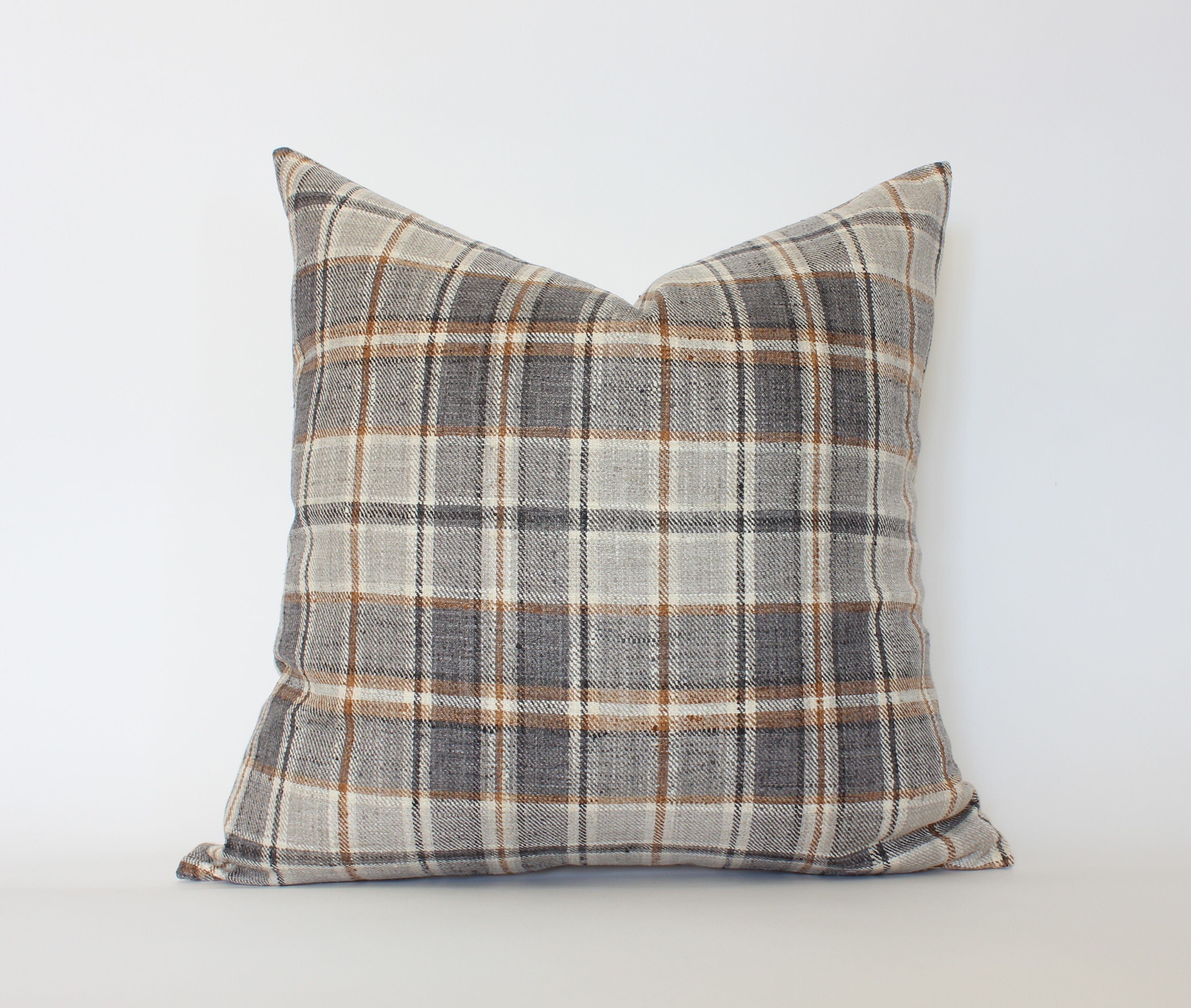 brown plaid throw pillow