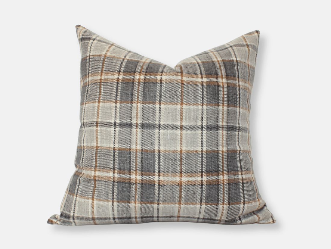 brown plaid throw pillow