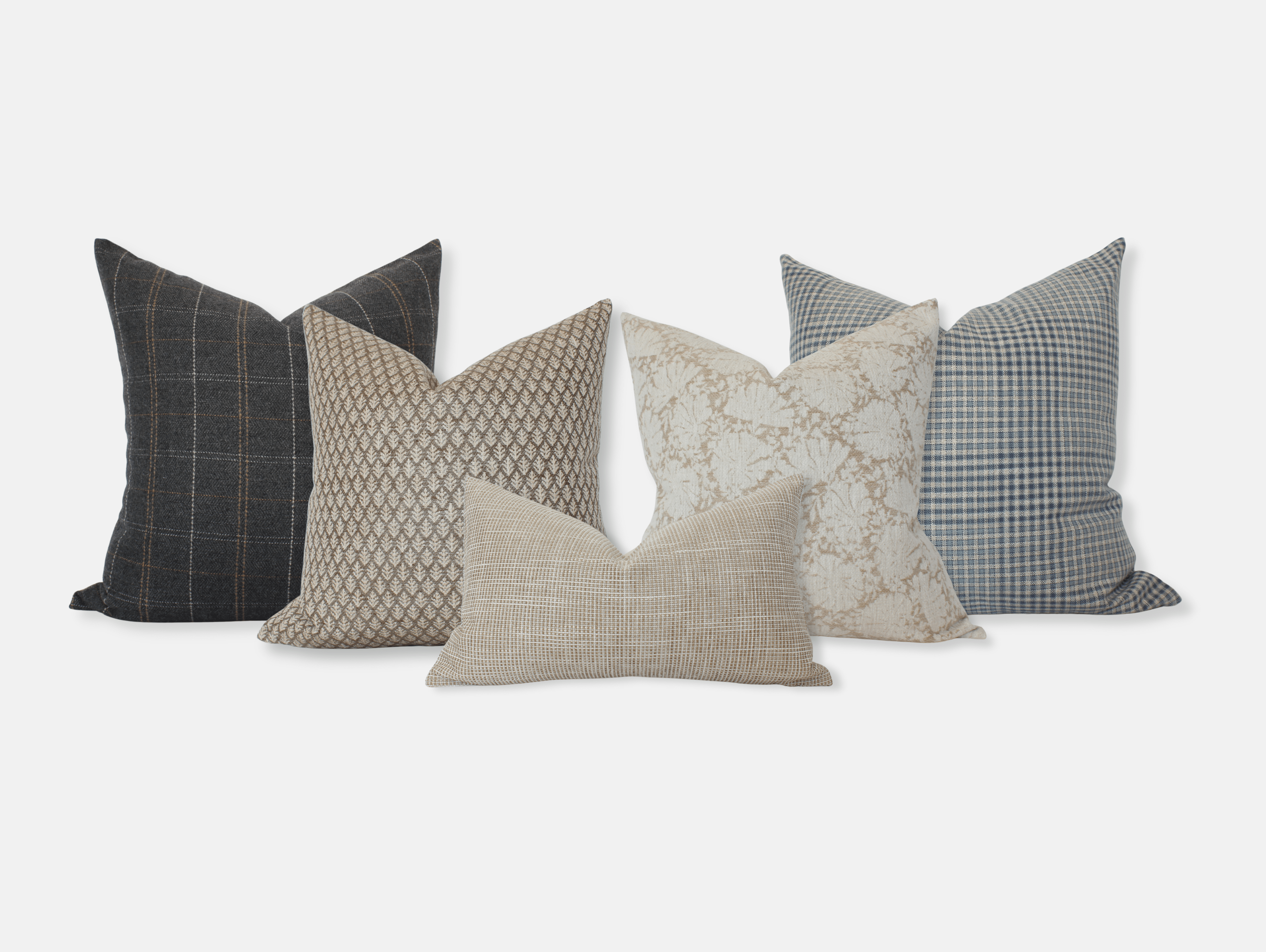 charcoal brown blue pillow set of 5