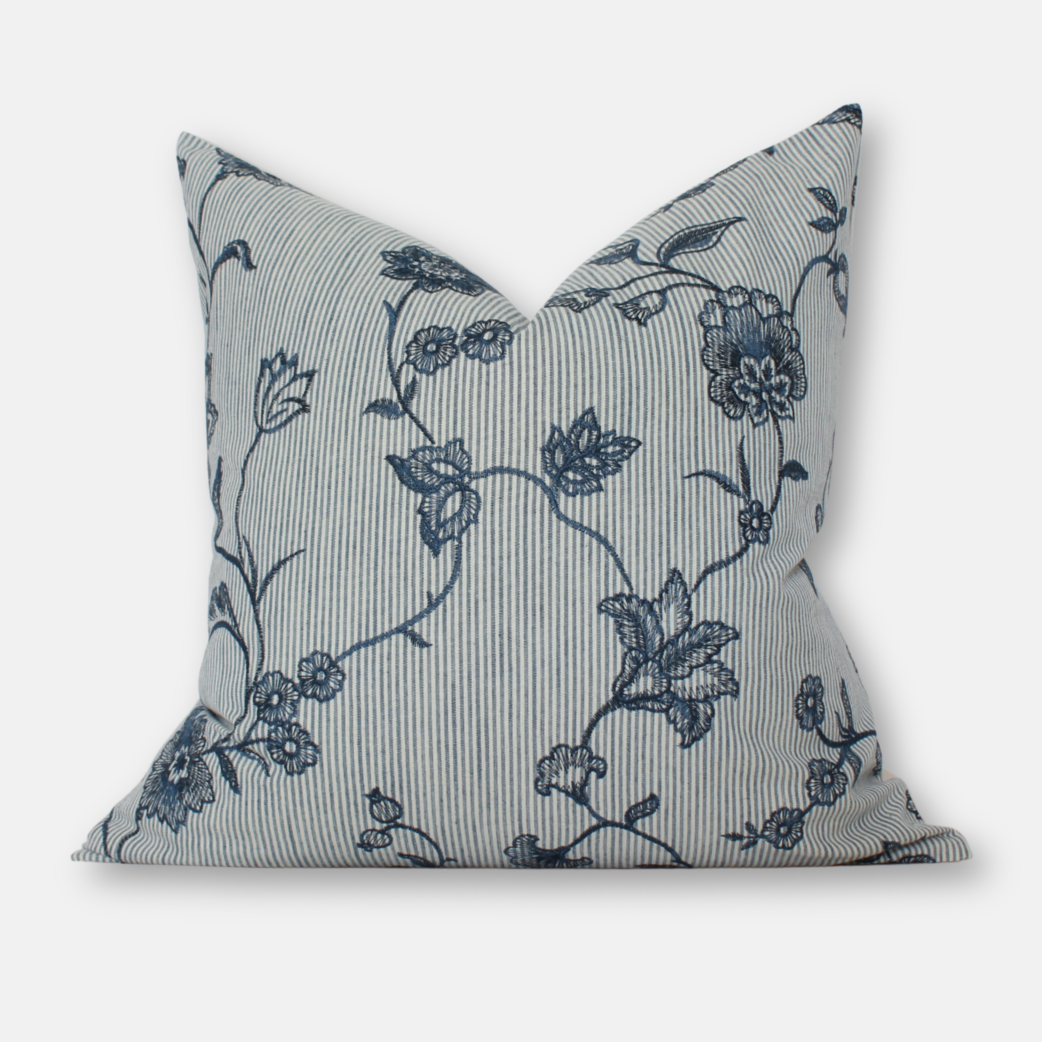 classic blue floral striped pillow cover 