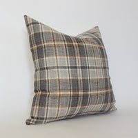 cream and brown plaid throw pillow