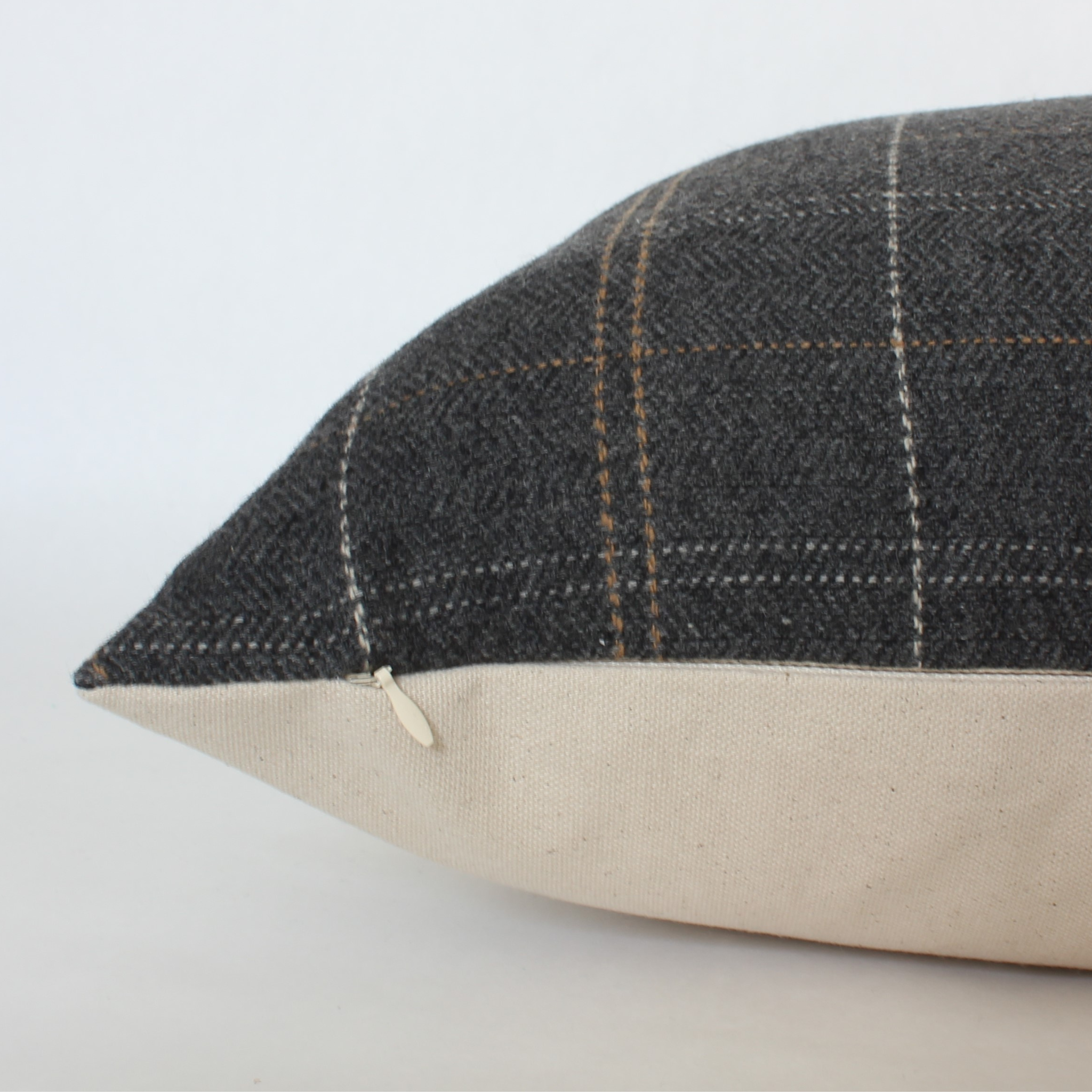 charcoal plaid pillow with invisible zipper