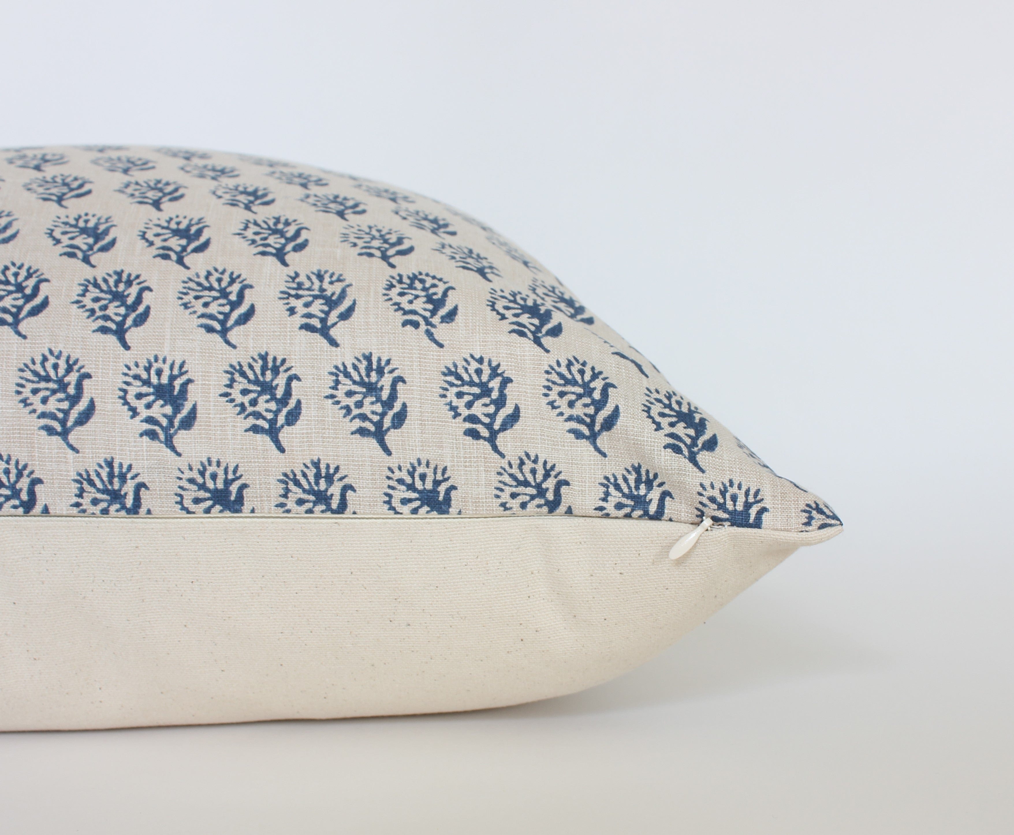 blue floral pillow with hidden zipper