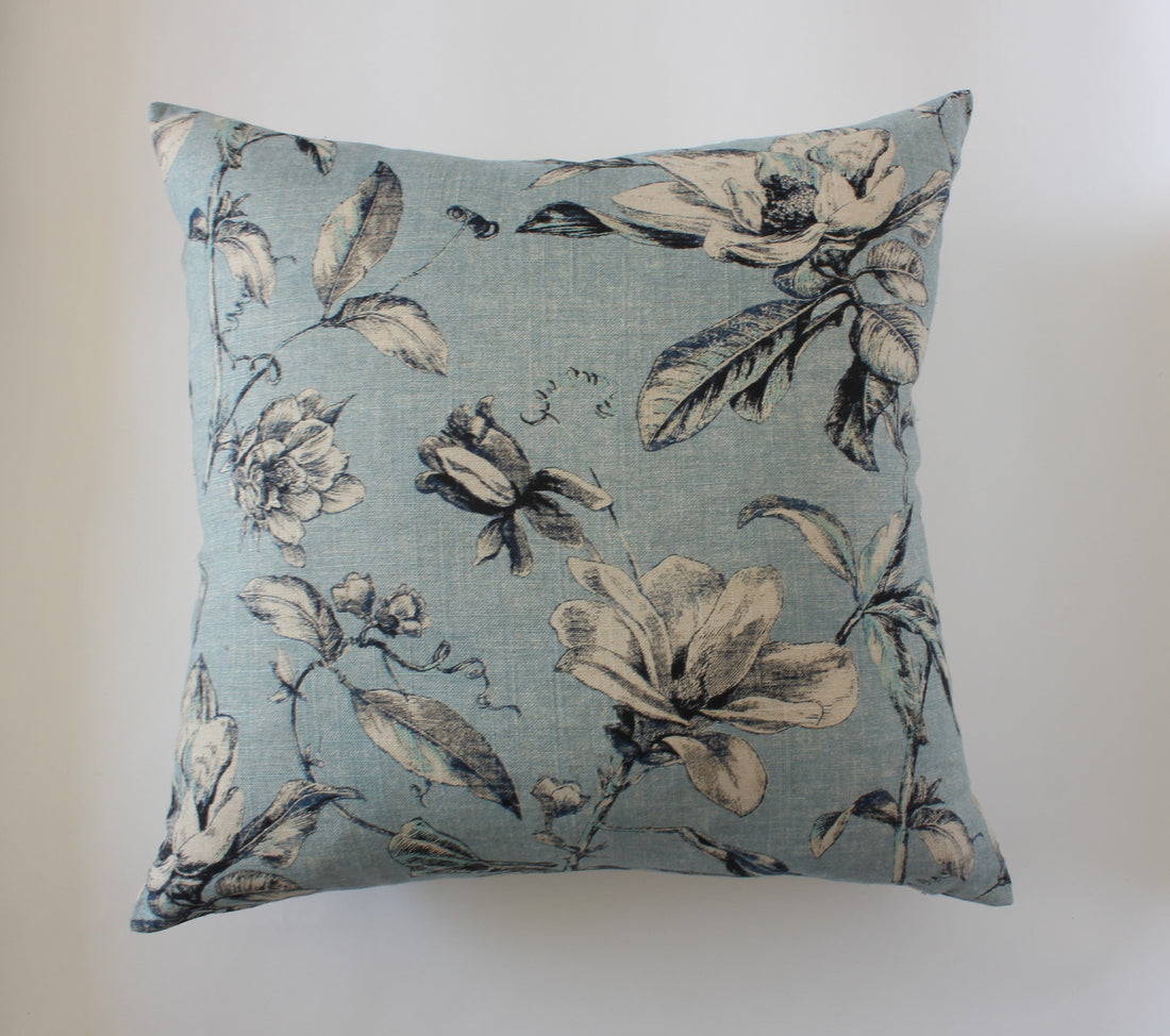 dusty blue throw pillow bed