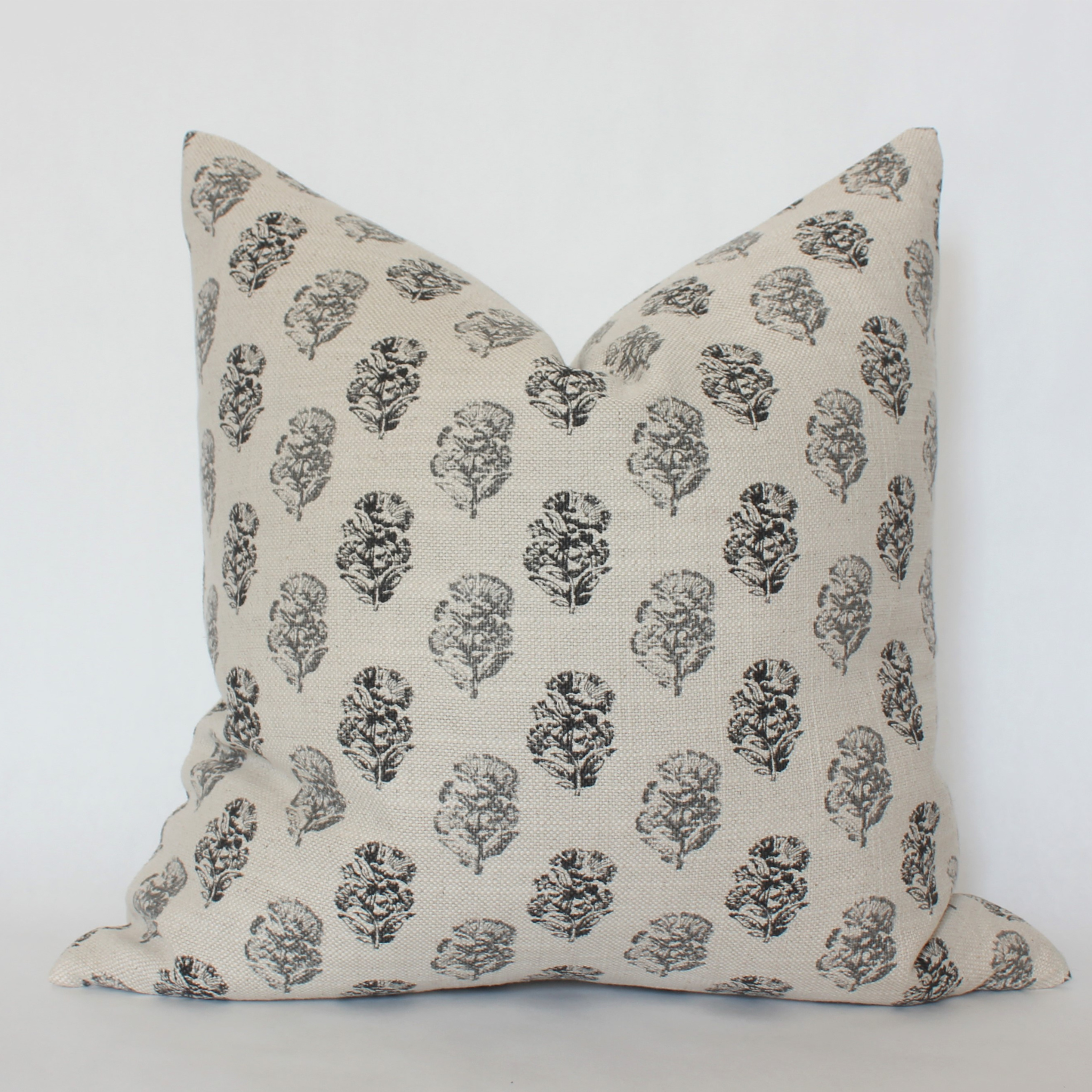 gray botanical throw pillow cover on white background