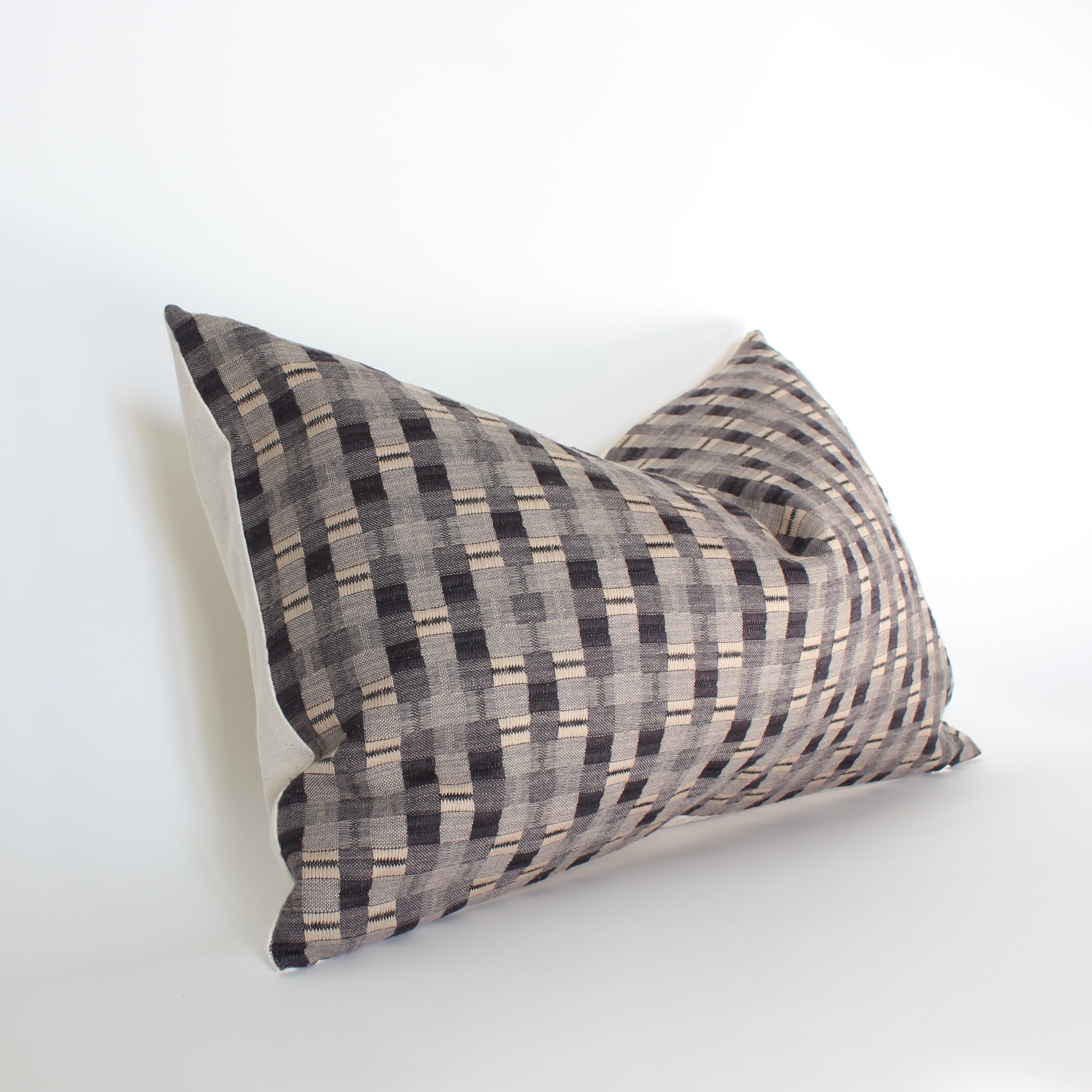 modern neutral plaid lumbar accent pillow