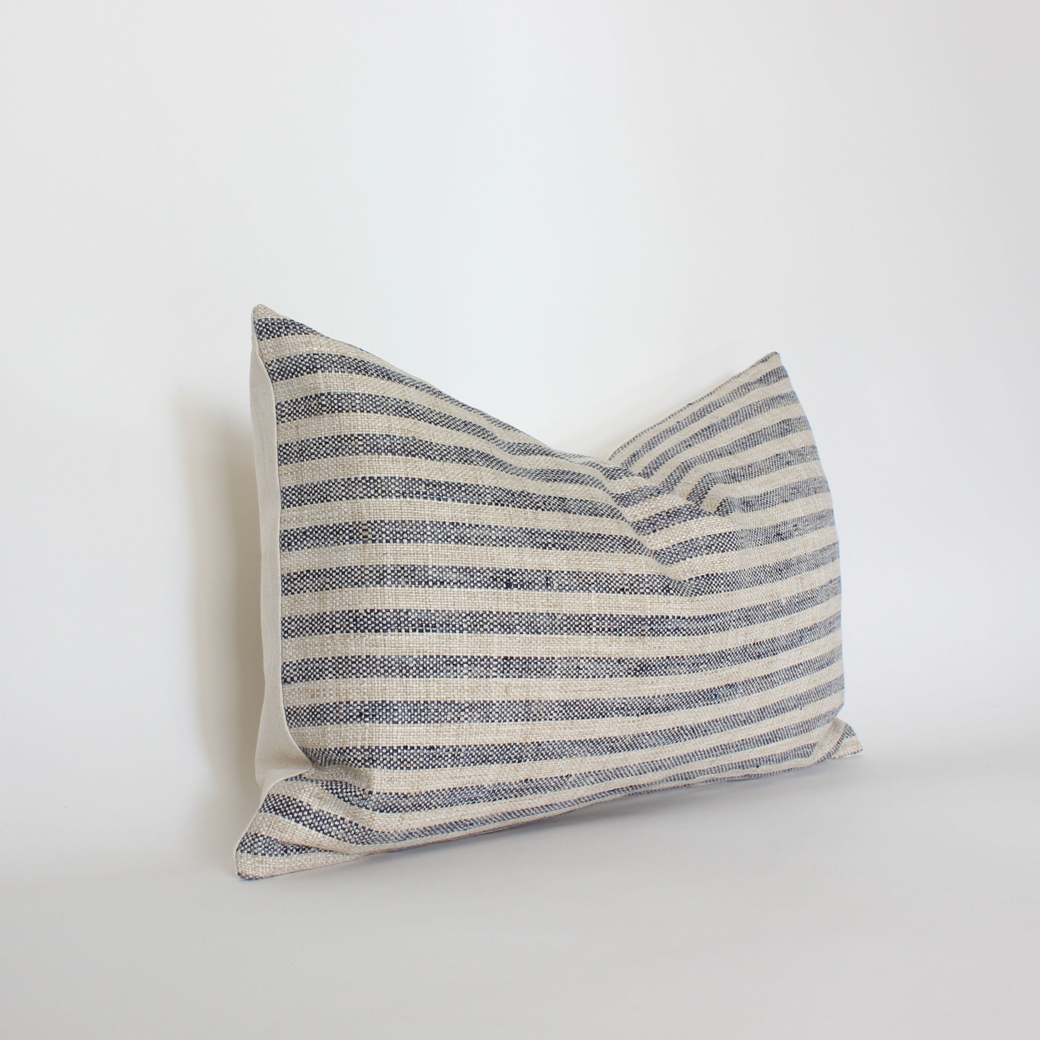 neutral blue stripe lumbar pillow cover