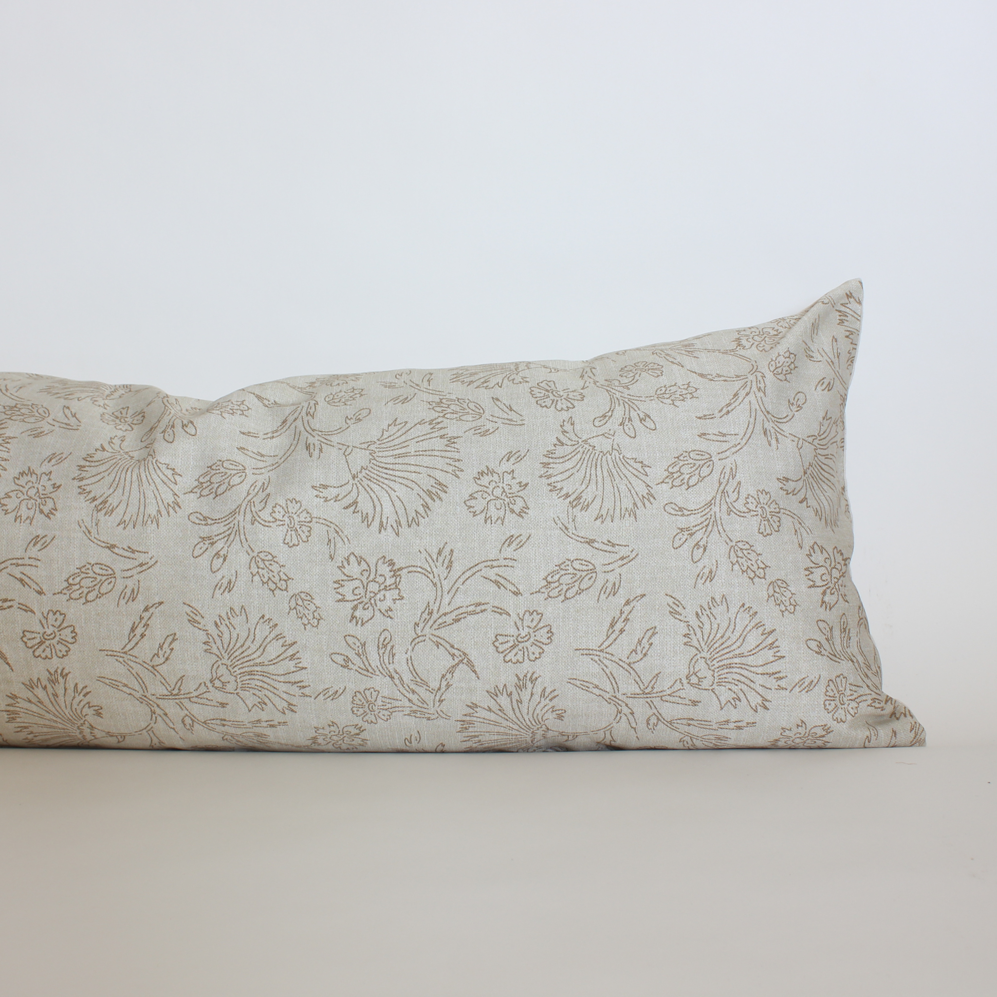 Long lumbar Cream botanical throw pillow, quiet bedroom decor