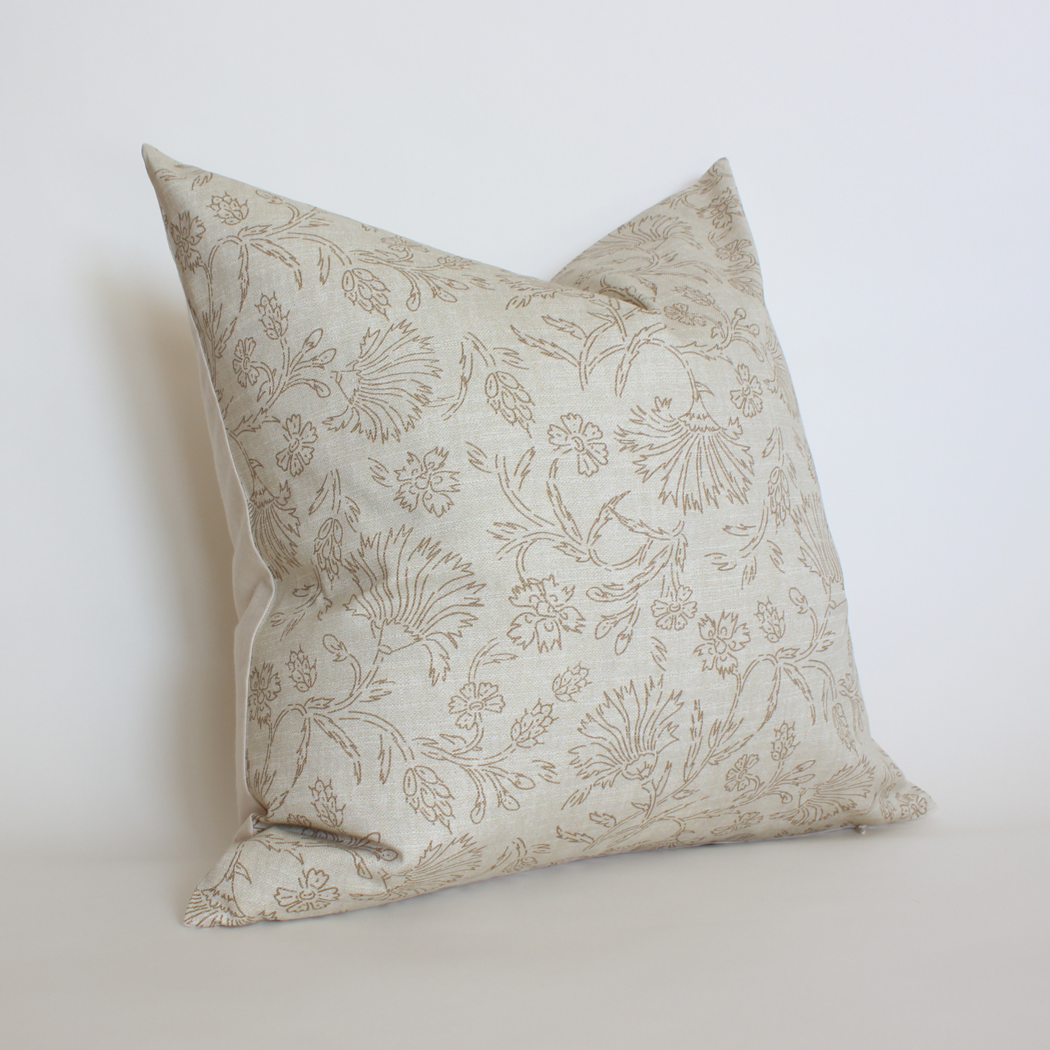 Neutral botanical pillow cover in cream and taupe, transitional home decor throw pillow