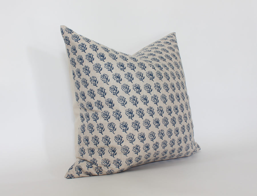 neutral floral throw pillow blue