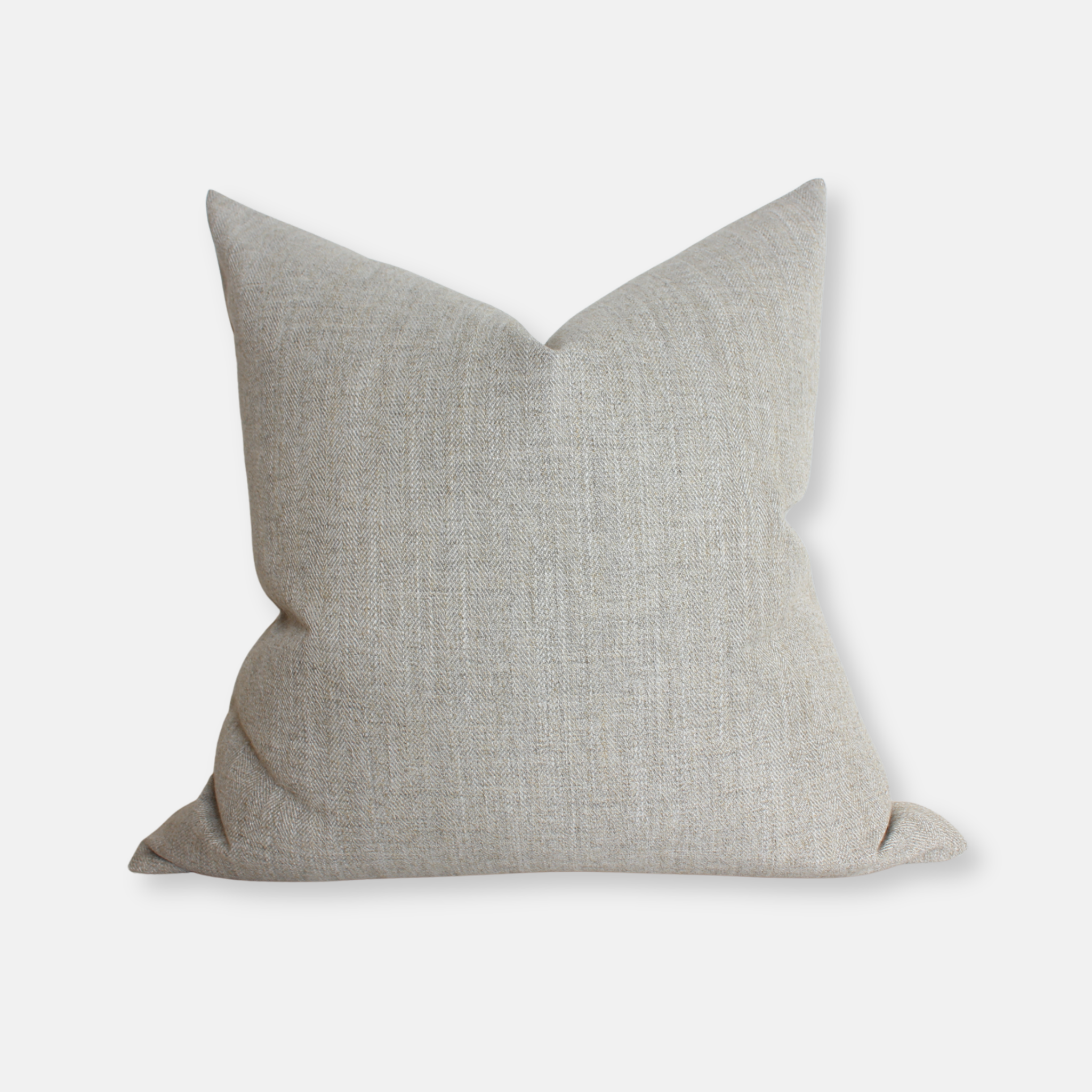 Neutral herringbone pillow cover in warm gray woven texture, square throw pillow