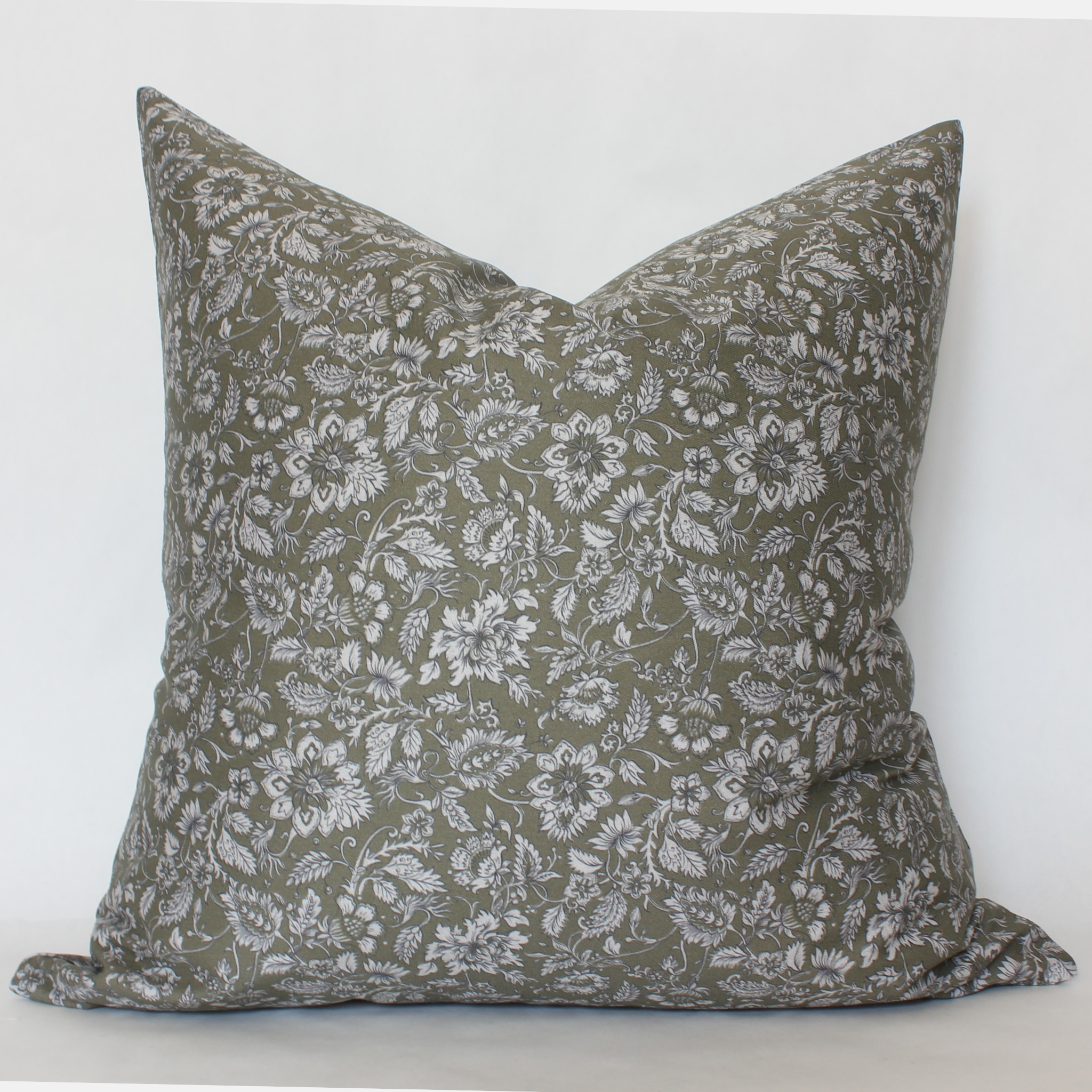 olive green floral pillow cover