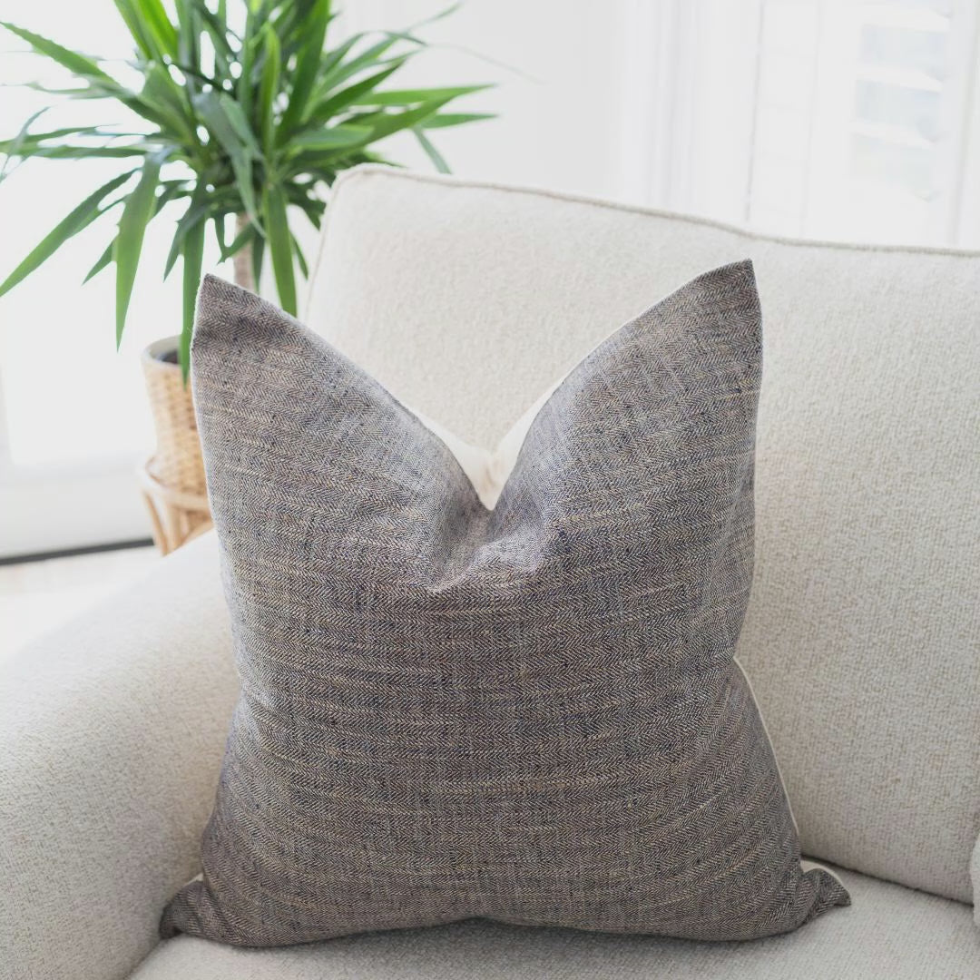 brown and blue textured pillow cover