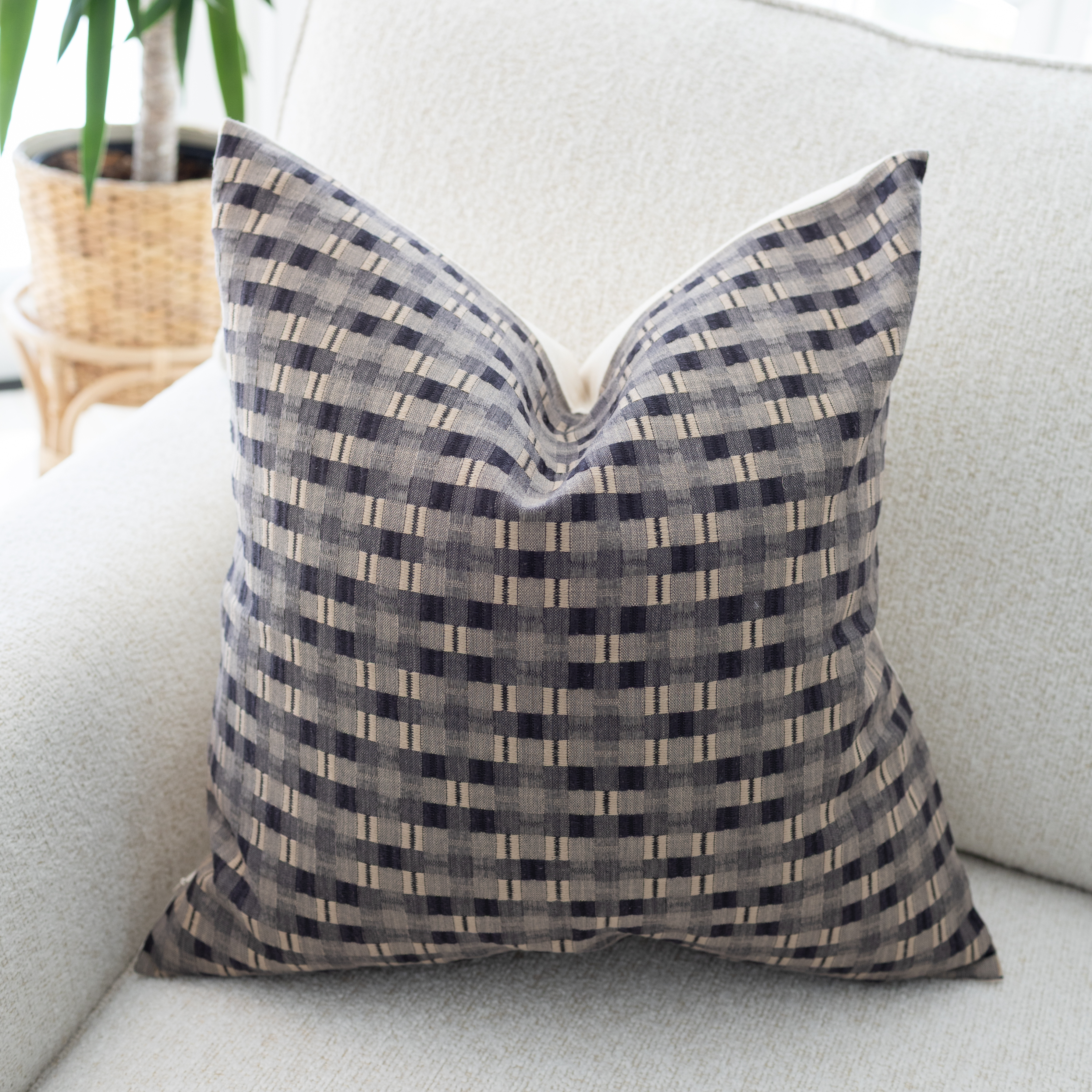taupe gray checkered pillow cover