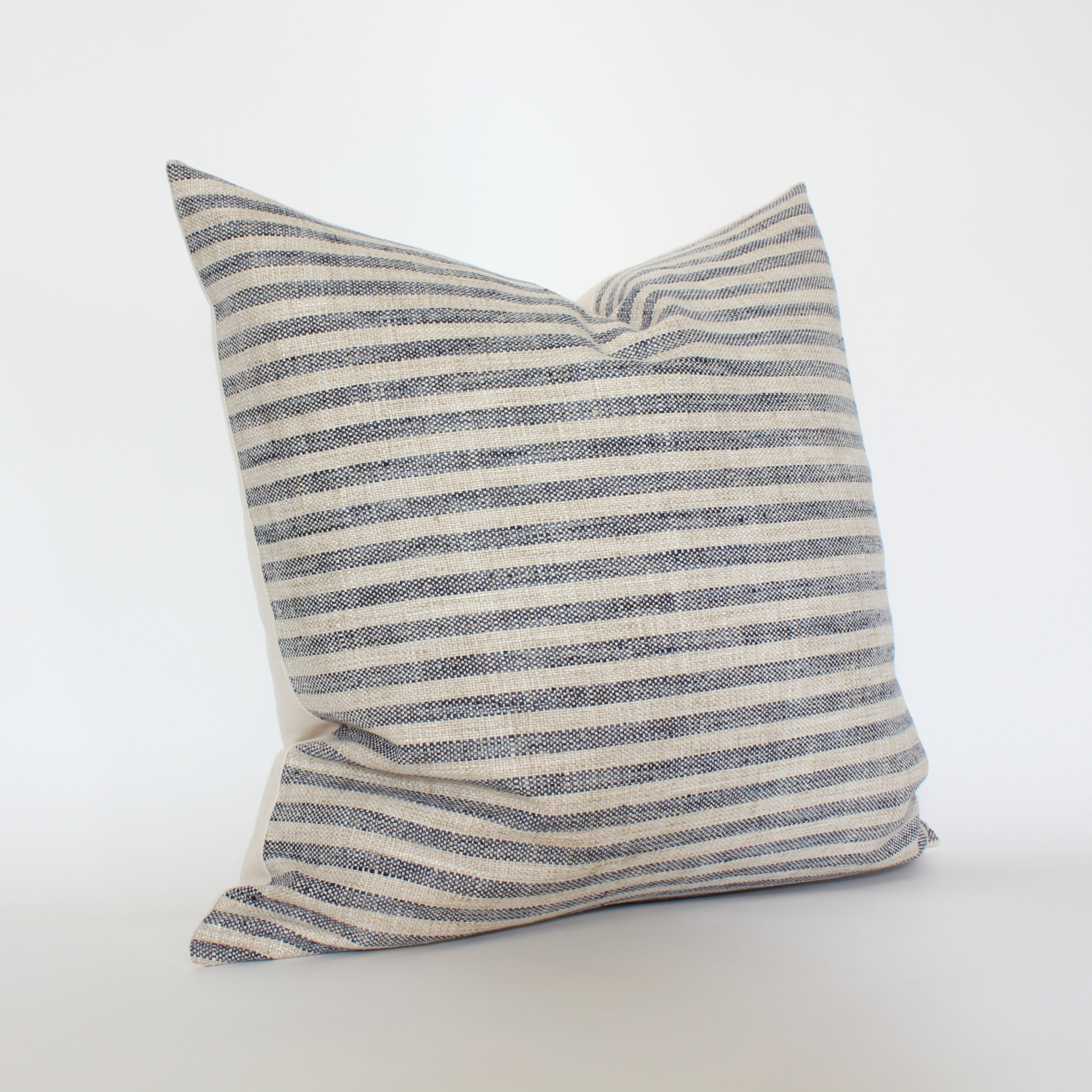 timeless blue neutral striped pillow