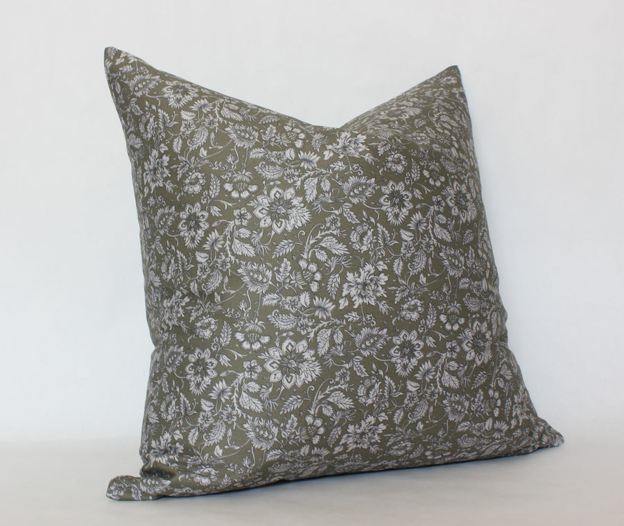 Olive floral designer pillow
