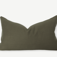 olive linen lumbar pillow