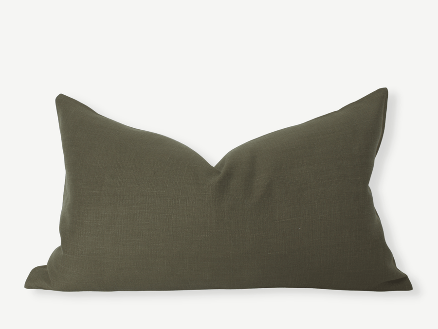 olive linen lumbar pillow