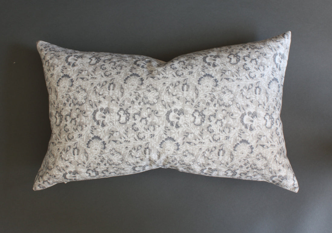 gray floral lumbar pillow cover