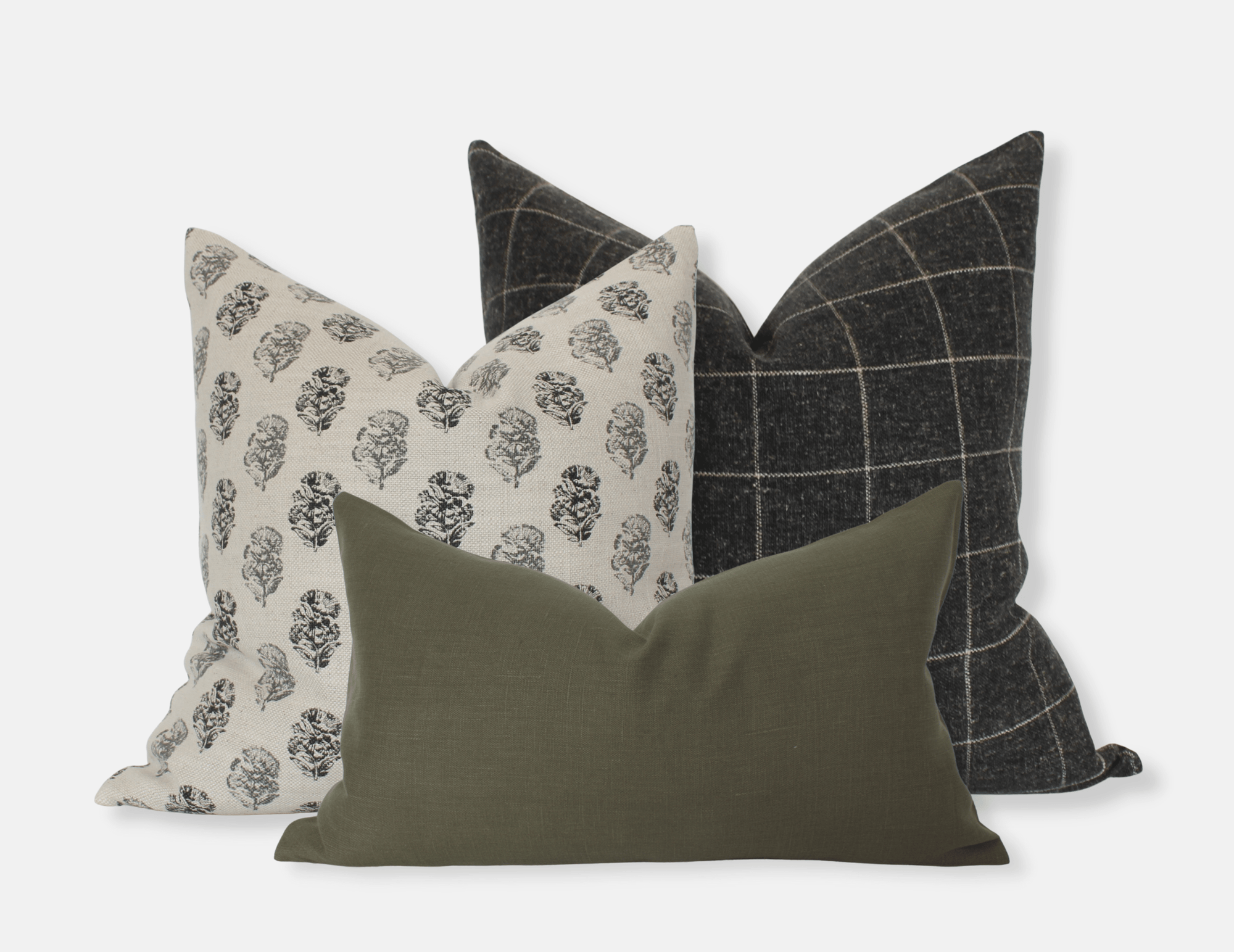 green and cream throw pillow set of 3