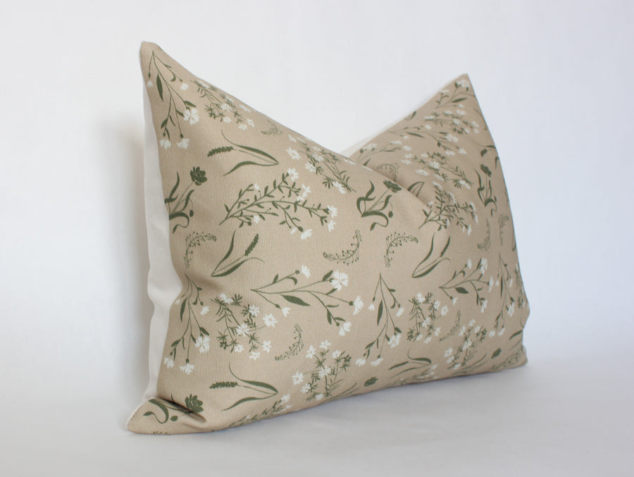 neutral floral lumbar pillow