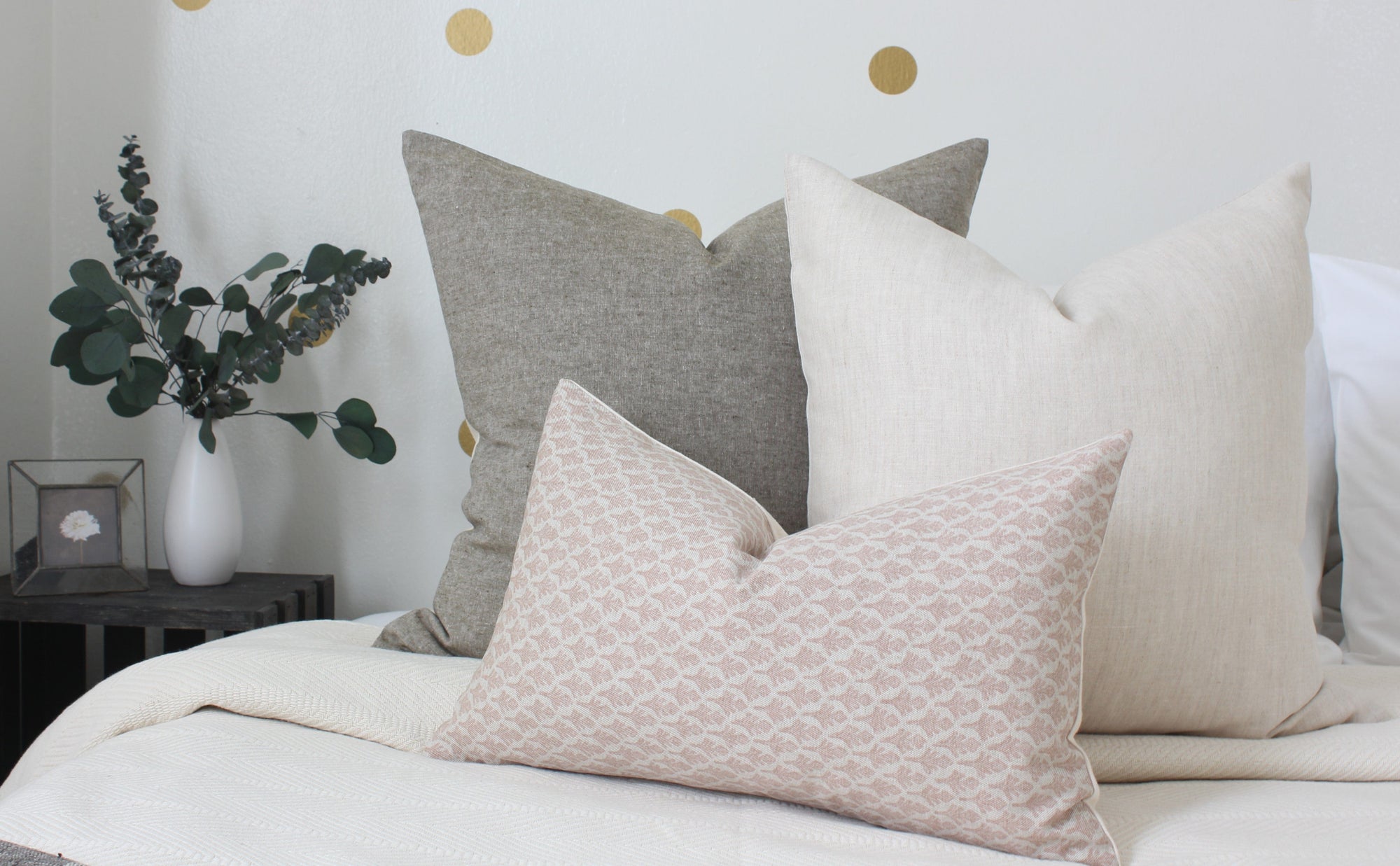 neutral pillow set olive blush oatmeal