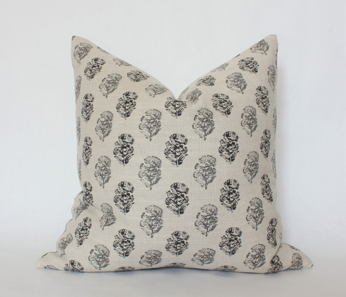 pillow cover cream charcoal flowers