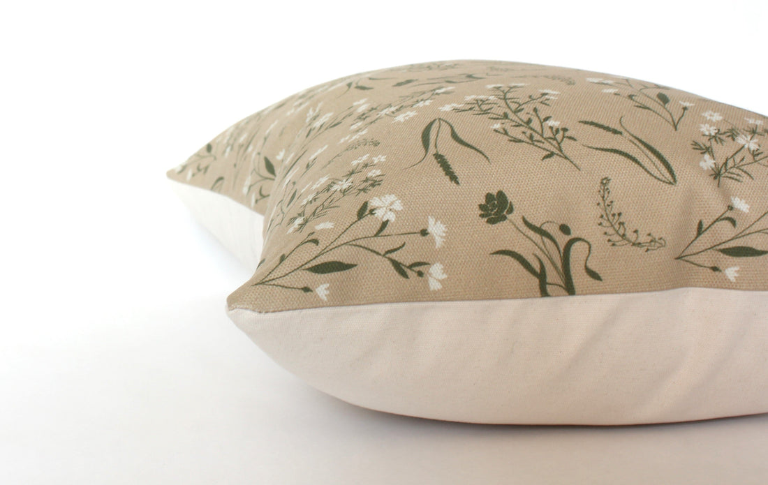 tan floral pillow cover